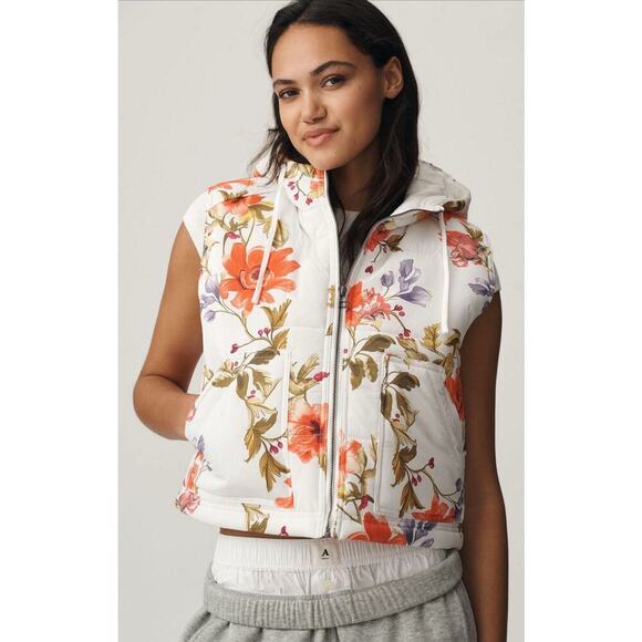Anthropologie Jackets & Blazers - Anthropologie X Daily Practice Hooded Floral Boxy‎ Zip Up Puffer Vest Size Small